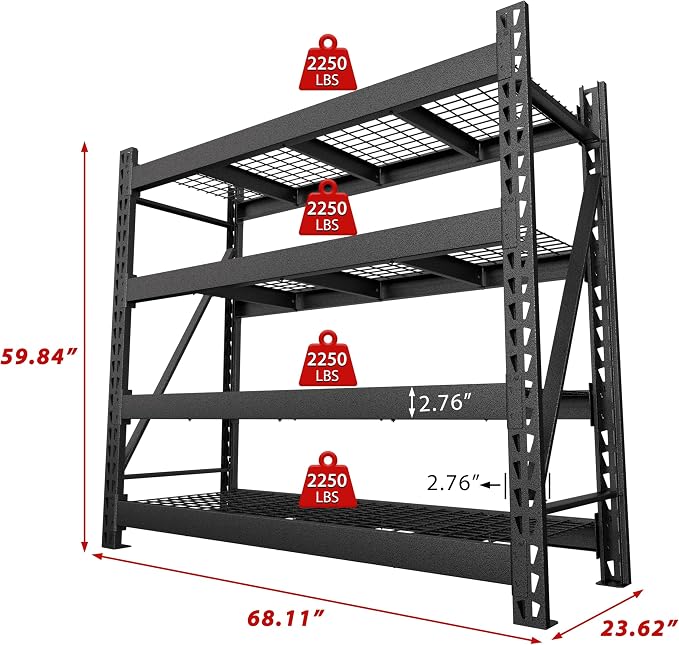 MUPATER 68.11” W × 23.62” D × 59.84” H Garage Shelving, 9000 LBS Heavy Duty - Image 3