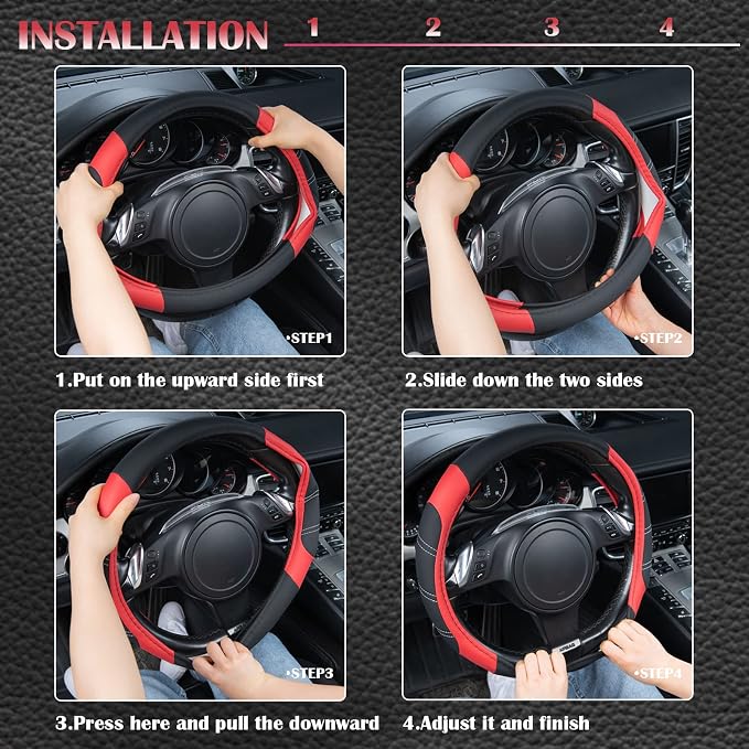 CAR PASS Line Rider Microfiber Leather Sporty Steering Wheel Cover Universal - Image 5