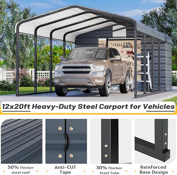 EROMMY 12x25 FT Carport Storage Shed 2-in-1, Heavy Duty Car Port - Image 5