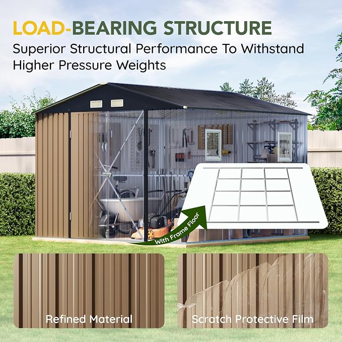 Breezz Outdoor Storage Shed 10 x 10ft. Utility Tool Shed Metal Storage Garden - Image 4