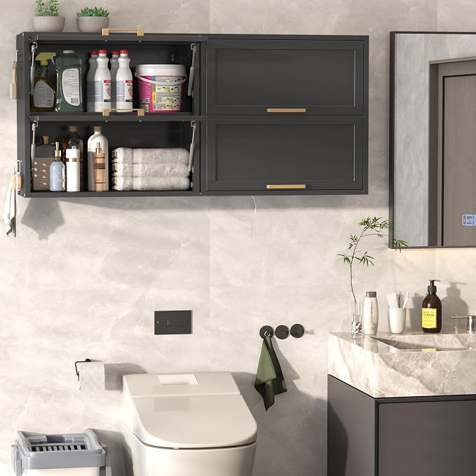 Metal Wall Cabinets with 2 Up-Flip Doors, Floating Steel Wall Mounted - Image 2