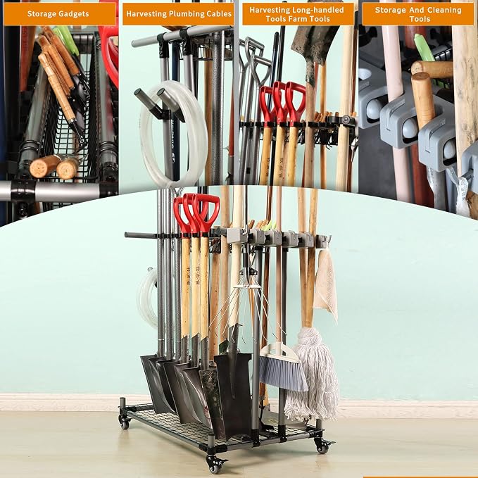 garden tool organizer metal Garage Storage Holder storage large long lawn tools - Image 2