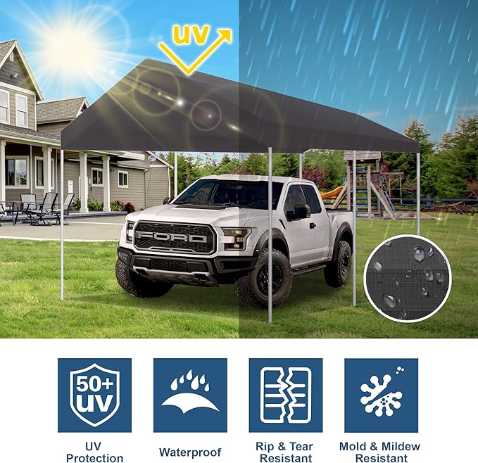 10' x 20' Upgraded Carport Replacement Canopy Cover Grey - Image 3