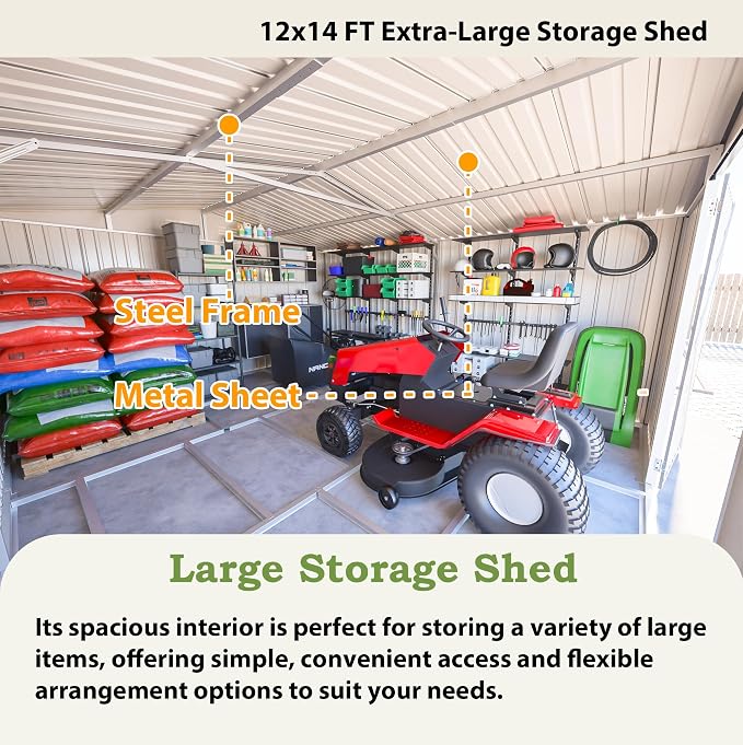 Outdoor Storage Shed, 12 X 14ft Metal Galvanized Steel Garden Shed - Image 4