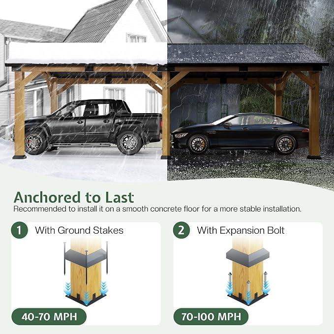 Jocisland 12x24 FT Cedar Wood Hardtop Carport - Image 5