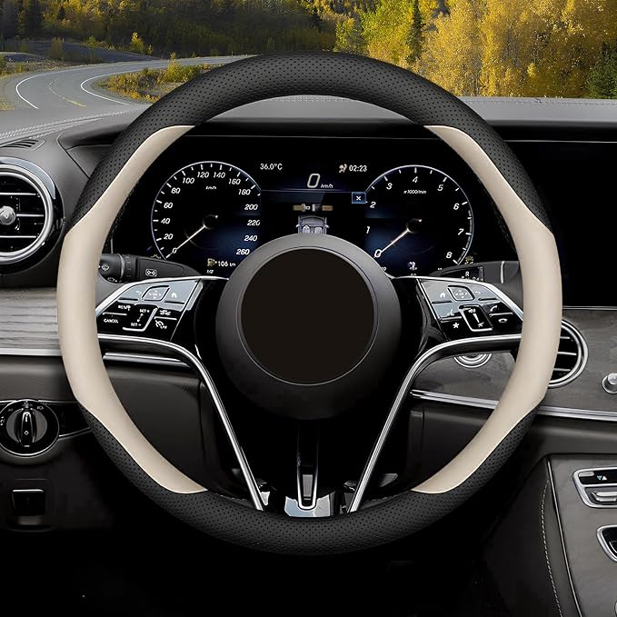 Steering Wheel Cover Standard Size Medium 14.5-15 inch, Breathable Microfiber by Mihecor