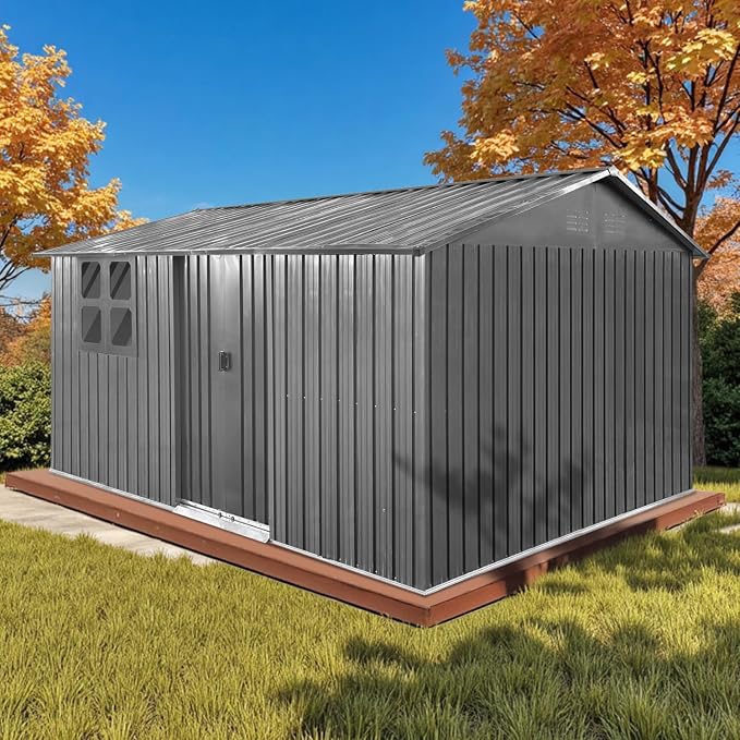 12x10 Ft Storage Shed Outdoor, XL Permanent Steel Building by Unknown