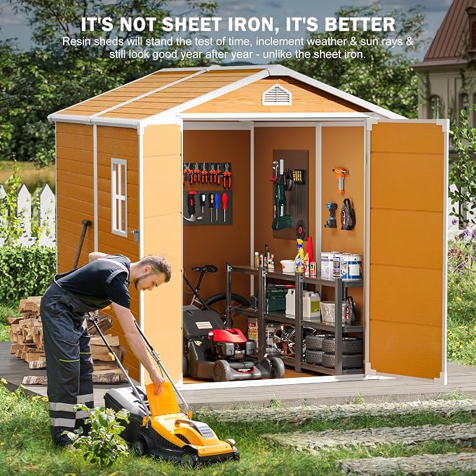 8x6 FT Resin Storage Shed, Waterproof Outdoor Shed w/Floor Included, 2 Windows - Image 2