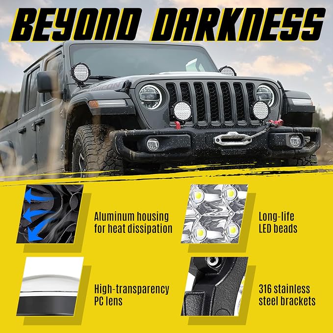 7 Inch Round LED Offroad Lights, LED Light Pods 120W 10000lm - Image 4