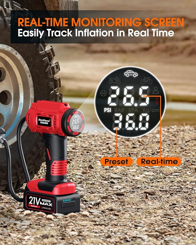 Cordless Tire Inflator Portable Air Compressor, 160PSI Car Tire Air Pump - Image 4