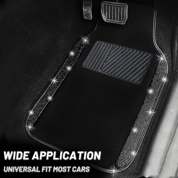 NBTEPEM Black Bling Car Floor Mats Full Set, Universal Fit Most Cars - Image 2