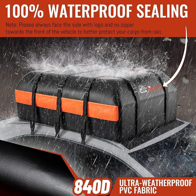 Car Rooftop Cargo Carrier Bag, 20 Cubic Feet Waterproof Heavy Duty 840D Car - Image 2