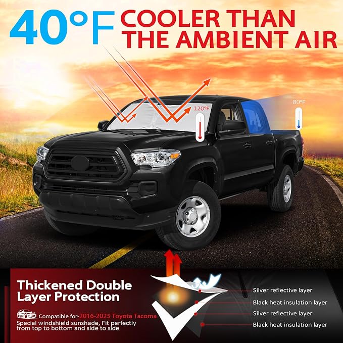 KAYZT Windshield Sun Shade for Toyota Tacoma 2016-2025 Foldable Sunshade Front - Image 2