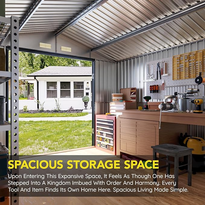 10x10 FT Outdoor Metal Storage Shed, Double Swing Doors, 2 Clear Windows - Image 5
