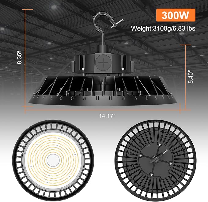 LED High Bay Lights, 300W UFO High Bay LED Shop Lights, 45000LM Adjustable CCT - Image 6
