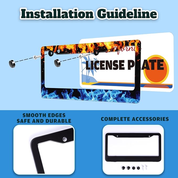 Red and Blue Flames License Plate Frame Abstract Fire License Plate Holder - Image 4