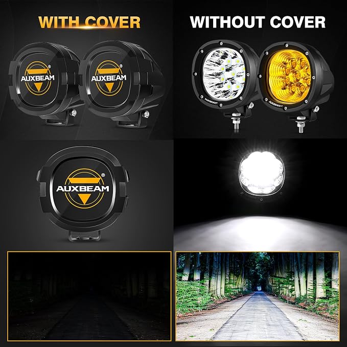 Auxbeam P4 Series Round Protective Light Covers, 4 Inch Black Offroad LED Pods - Image 3