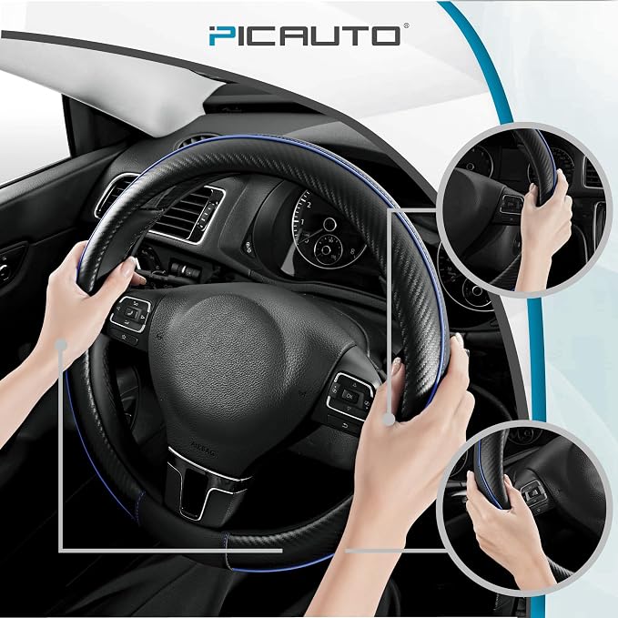 PIC AUTO Steering Wheel Cover, Sports Carbon Fiber and Super Breathable Leather - Image 4