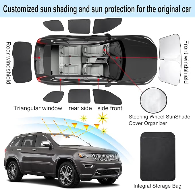 TINGLU 8PCS Window Shades for Jeep Grand Cherokee 2011-2021 Accessories Car - Image 3