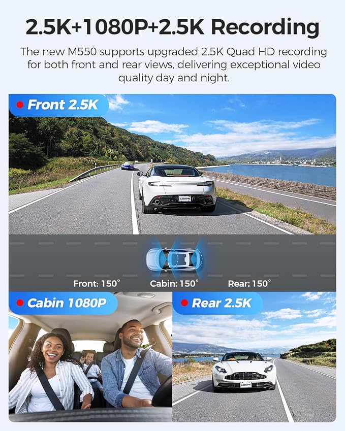 AZDOME M550 3 Channel Dash Cam, 4K+2.5K Dual Dash Camera - Image 2