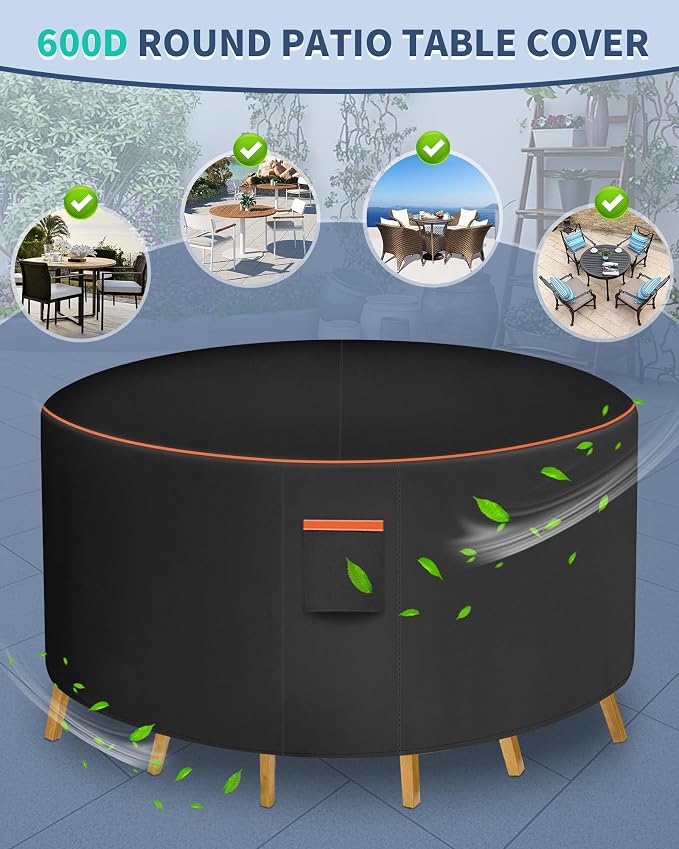 Round Patio Furniture Cover, 110 Inch Diameter Waterproof 600D Heavy Duty Table - Image 4