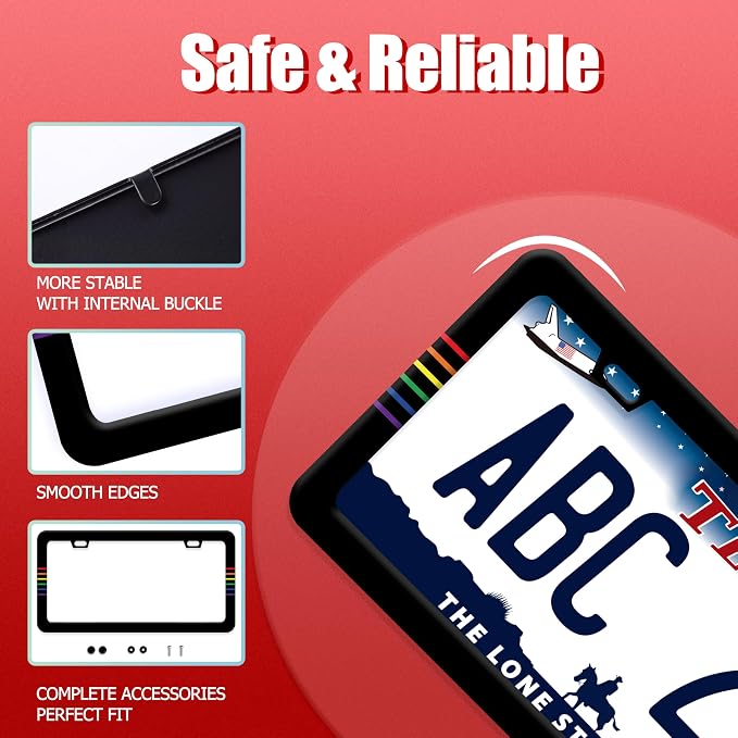 Gay Rainbow Line License Plate Frame Funny LGBT License Plate Frames Stainless - Image 2