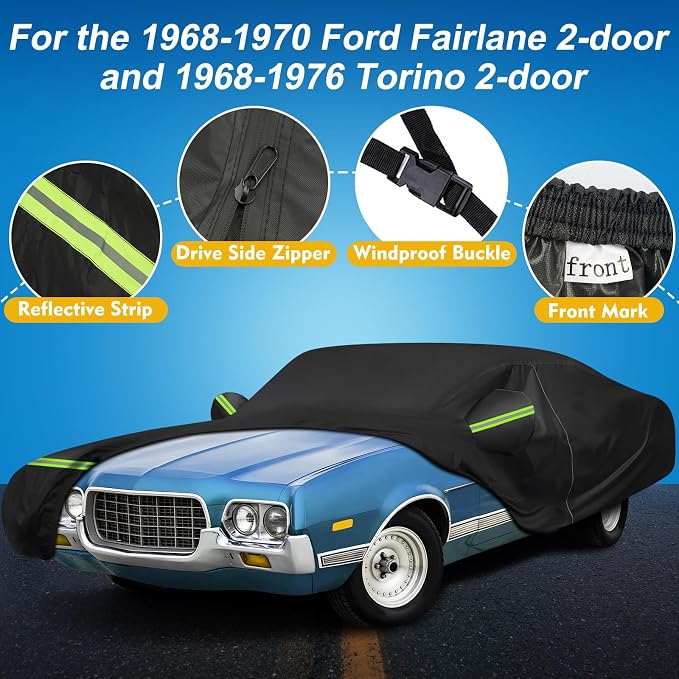 QUNSUNUS Waterproof Car Cover for Ford Fairlane 1968-1970 and Torino 1968-1976 - Image 2