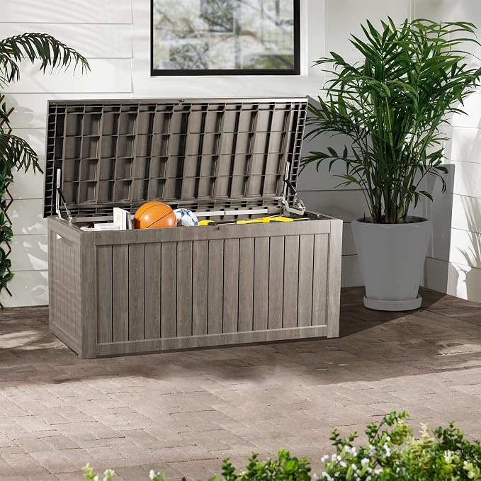 200 Gallon Lockable Resin Deck Box, Waterproof & UV-Resistant Outdoor Storage - Image 5