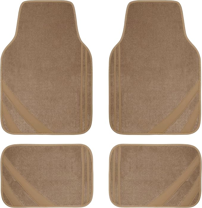 CAR PASS Beige Car Floor Mats, Edge Leather Waterproof Car Mats by CARPASS