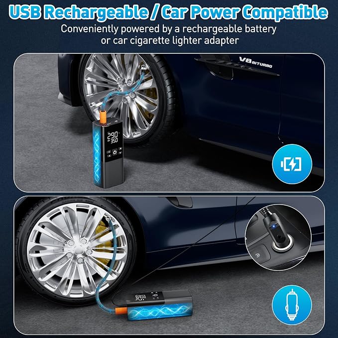 Tire Inflator Portable Air Compressor – Dual Power Mode, Built-in Battery & 12V - Image 5