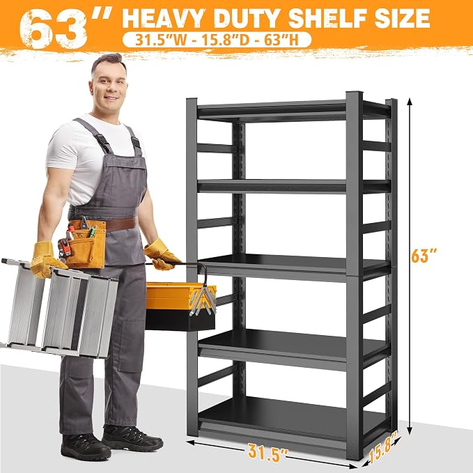 63''H Garage Shelving 3000 LBS Heavy Duty Garage Storage Shelves, Adjustable 5 - Image 3