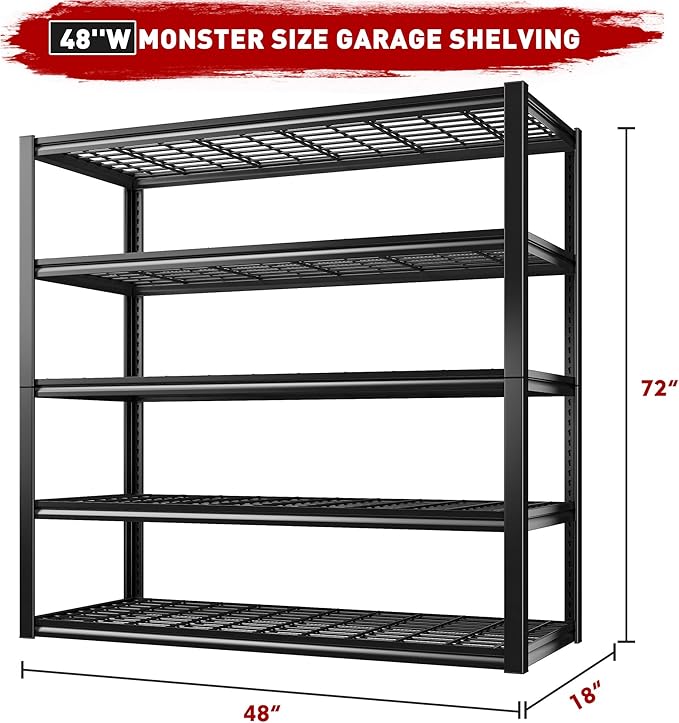 REIBII 48" W Garage Shelving Heavy Duty Load 2500LBS, 5 Tier Storage Shelves - Image 4