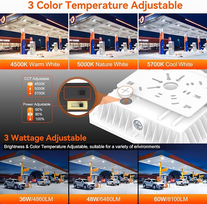 BBESTLED LED Canopy Light with Photocell, 36W 48W 60W Adjustable, ETL&DLC - Image 5