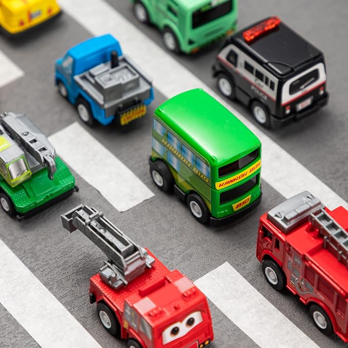 JOYIN 18 Pcs Pull Back City Cars and Trucks Toy Vehicles Set, Friction Powered - Image 7