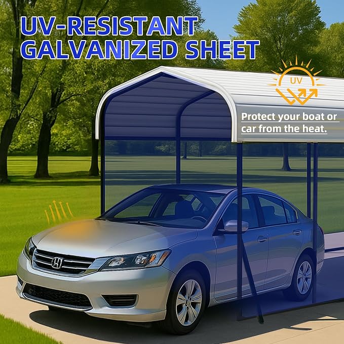 12x20 Metal Carport with Base Fixings Heavy Duty Garage Outdoor Chrome Plated - Image 6