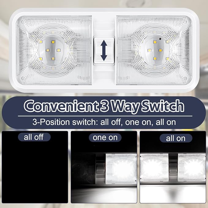1 Pack RV Lights Interior 12V Led 8W Ceiling Double Dome Camper Light 600 Lumen - Image 2