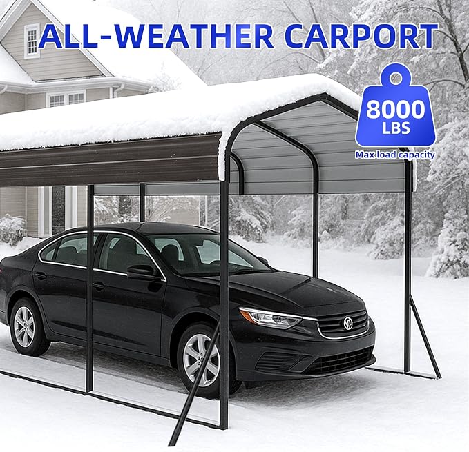 12x20 Metal Carport with Base Fixings Heavy Duty Garage Outdoor Chrome Plated - Image 7