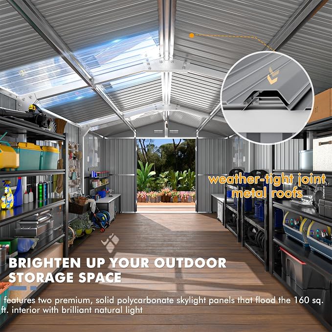 Metal Shed 10x16 FT Large with Customizable Skylight and Reinforced Steel Frame - Image 3