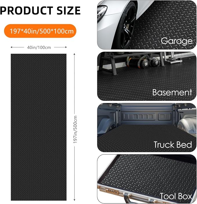 Nisorpa 16'5'' x 3'4'' Diamond Plate Flooring Roll, Rubber Garage Floor Mat - Image 2