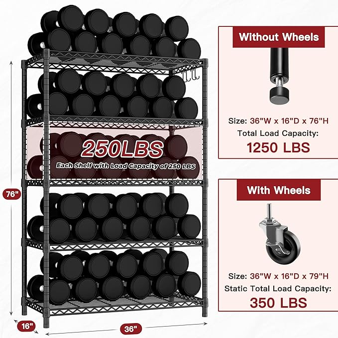 PrimeZone 2 Packs 36" W x 16" D x 79" H Wire Storage Shelves - Image 3