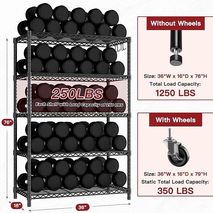 PrimeZone 3 Packs 36" W x 16" D x 79" H Wire Storage Shelves - Image 3