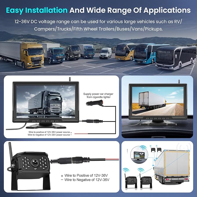 1080P Wireless Backup Camera Digital System Kit, Hodozzy 10.1 Inch HD 4 Quad - Image 6