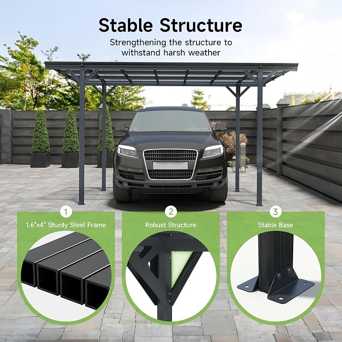 Real Relax 10×16ft Heavy Duty Carport, Pitched-Roof Polycarbonate Panel Canopy - Image 2