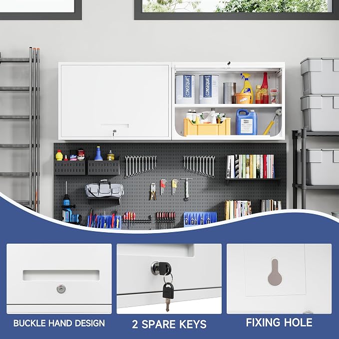 Metal Wall Cabinet with Locking Door and Shelf, Hanging Garage Cabinets with - Image 5