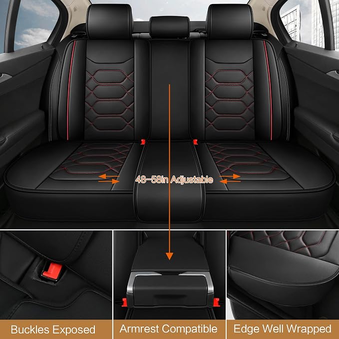 Pariitadin Leather Car Seat Covers Full Set, Waterproof Faux Leather Seat Covers - Image 3
