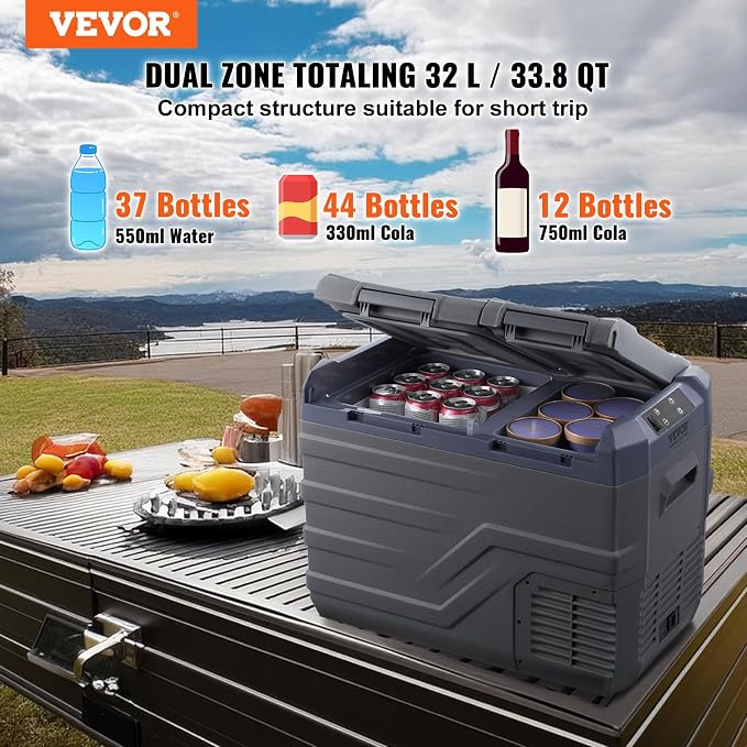 VEVOR NLS45, 12 Volt Car Refrigerator Fridge, 32 L Dual Zone Portable Freezer - Image 2