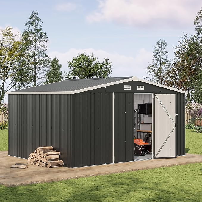 Aoxun 12x10 FT Shed Metal Outdoor Waterproof Storage Shed Steel Utility Garden - Image 5