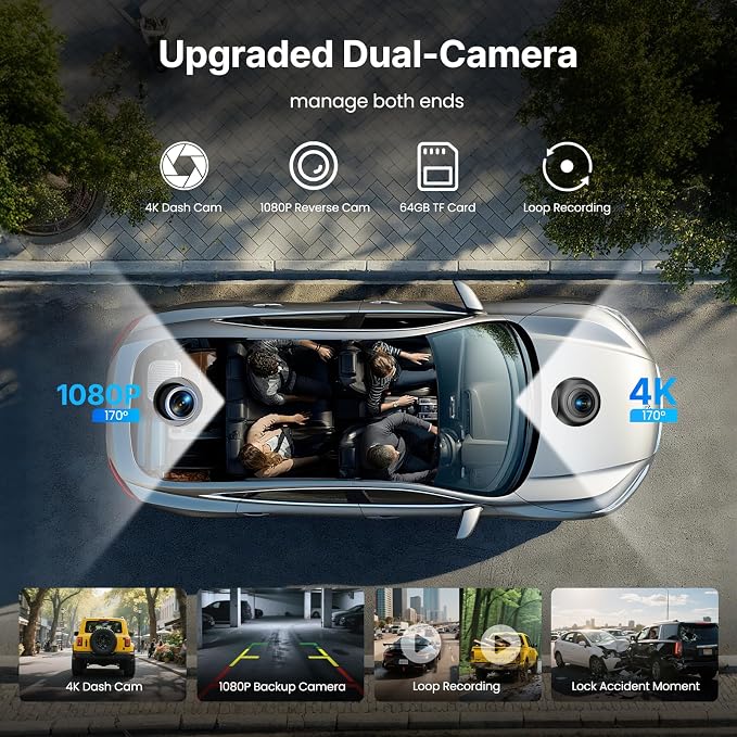 9''HD Wireless Carplay Screen For Car 4K Dash Cam&1080P Backup Camera - Image 6
