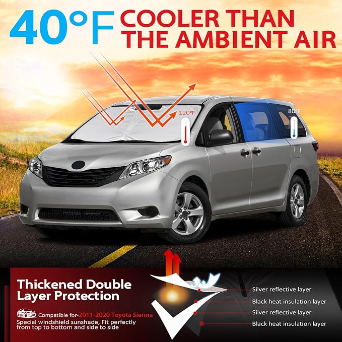 KAYZT Windshield Sun Shade for 2011-2020 Toyota Sienna Mini Van Foldable - Image 2