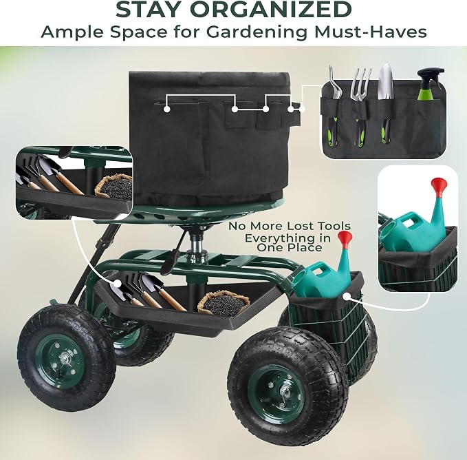Garden Seat with Wheels – Adjustable 360° Swivel Gardening Stool with Hydraulic - Image 6